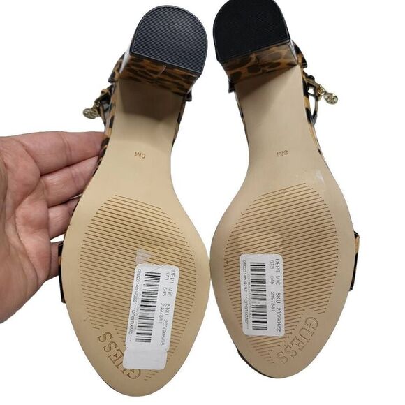 NEW Guess Leopard Print Shiny Block Heel Ankle Strap Shoe Heel Size 8 - Picture 10 of 11